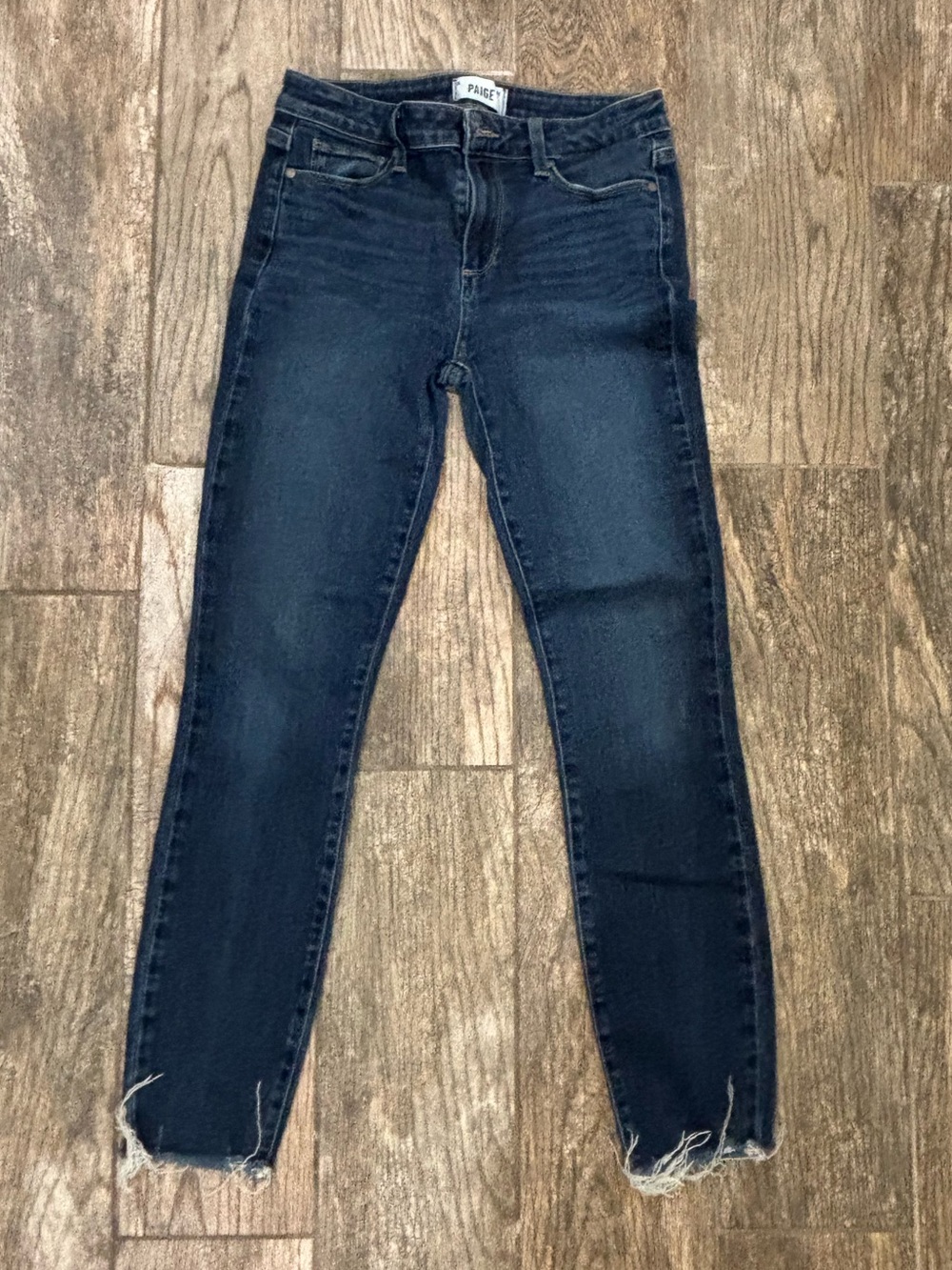 PAIGE Dark Blue Skinny Jeans with Frayed Hem